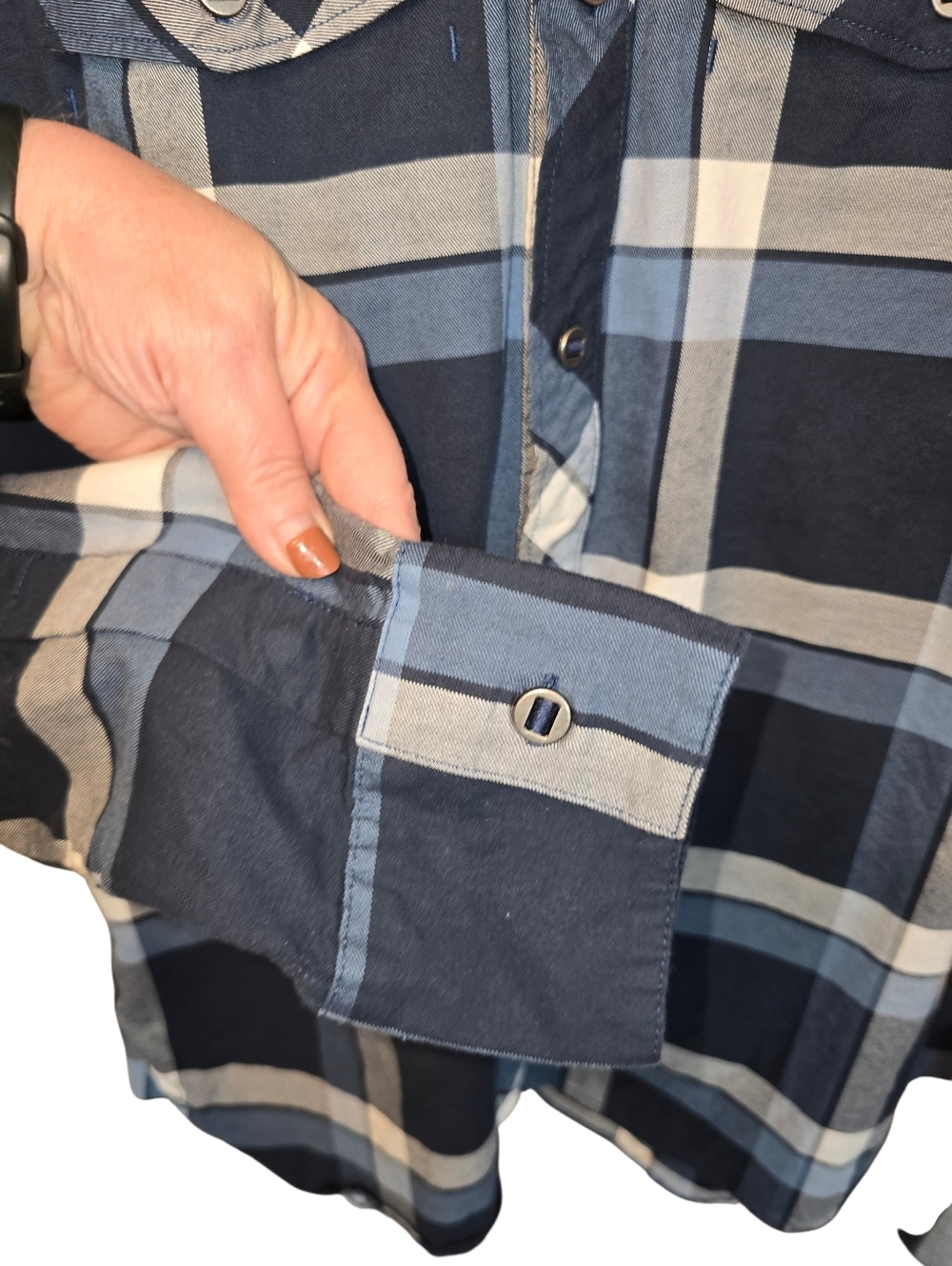 Black Diamond Plaid Button Down Shirt Organic Cotton Stretch Blue Size Medium - Picture 4 of 12